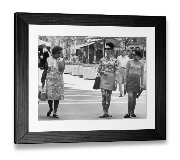 Framed Print : Older Woman Stares at Women's Skirts Framed Print : Older Woman Stares at Women's Skirts