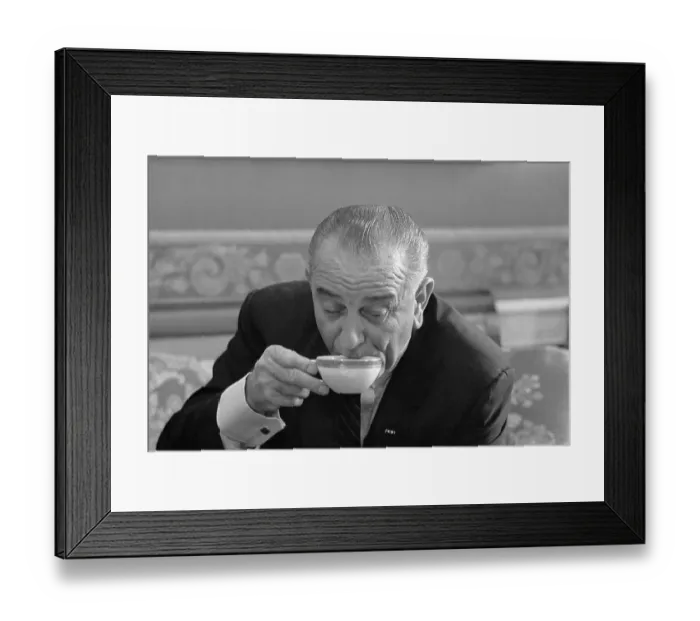 Framed Print : President Lyndon B. Johnson Drinking from a Small Cup Framed Print : President Lyndon B. Johnson Drinking from a Small Cup