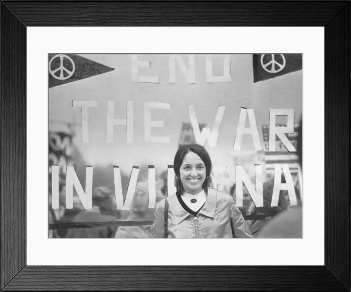 Framed Print : Joan Baez in Front of Sign Framed Print : Joan Baez in Front of Sign