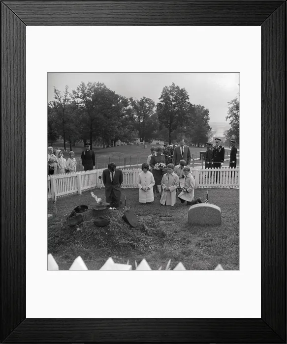 Framed Print : Senator Robert Kennedy Kneeling at Grave Framed Print : Senator Robert Kennedy Kneeling at Grave