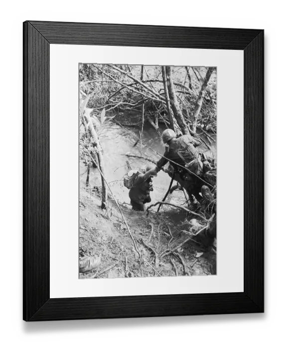 Framed Print : Paratrooper Helping Fellow Soldier