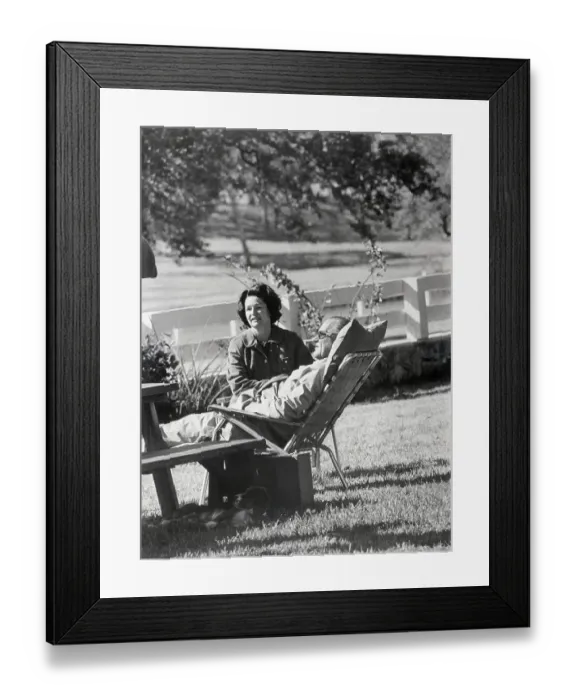 Framed Print : LBJ, Lady Bird and Dog Relax On Lawn
