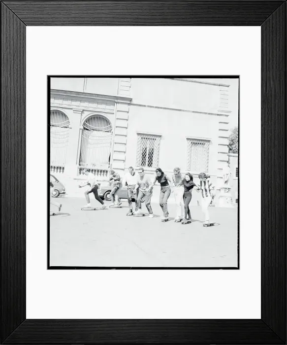 Framed Print : Row Of Youths On Skateboards Framed Print : Row Of Youths On Skateboards