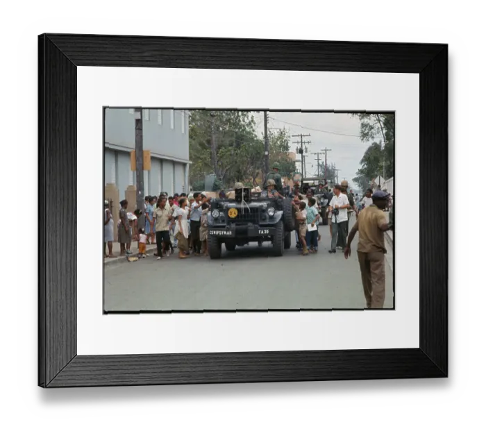 Framed Print : US Troops Handing out Leaflets Framed Print : US Troops Handing out Leaflets