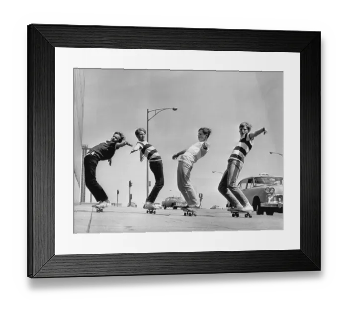 Framed Print : Boys Balancing on Their Skateboards Framed Print : Boys Balancing on Their Skateboards