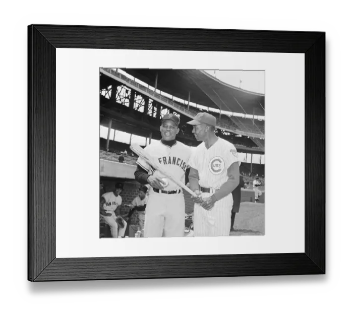 Framed Print : Willie Mays and Ernie Banks Posing with Baseball Bat Framed Print : Willie Mays and Ernie Banks Posing with Baseball Bat
