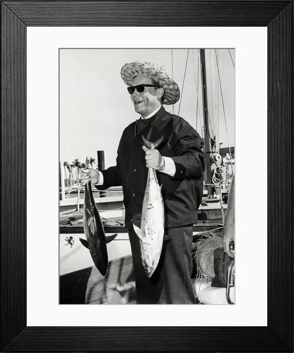 Framed Print : Willy Brandt In Straw Hat Holding Fish Framed Print : Willy Brandt In Straw Hat Holding Fish
