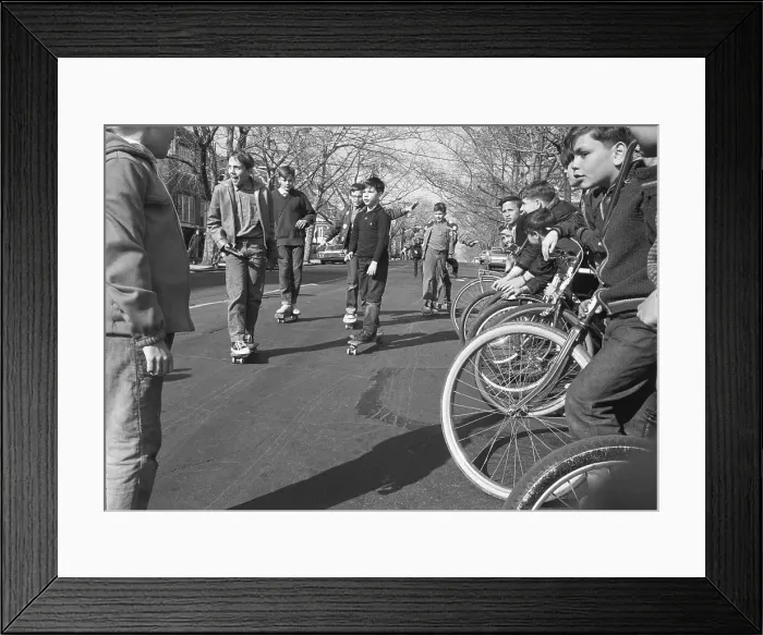 Framed Print : Kids On Bikes Watching Skateboarders Framed Print : Kids On Bikes Watching Skateboarders