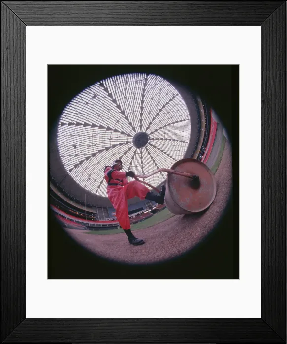 Framed Print : Fisheye View of a Grounds Keeper Working at a Stadium