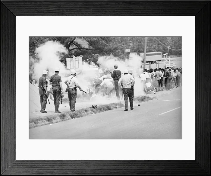 Framed Print : Protesters Leaving Smoke Scene During Civil Rights Demonstration Framed Print : Protesters Leaving Smoke Scene During Civil Rights Demonstration