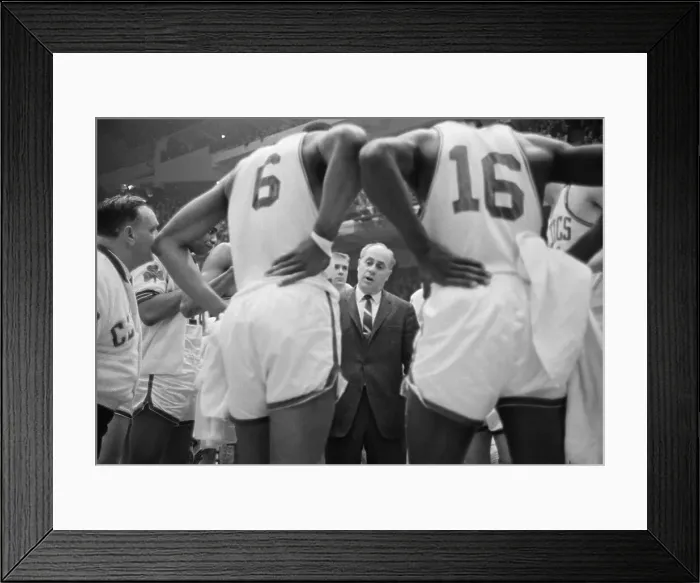 Framed Print : Celtics Coach Red Auerbach Framed Between Players Framed Print : Celtics Coach Red Auerbach Framed Between Players