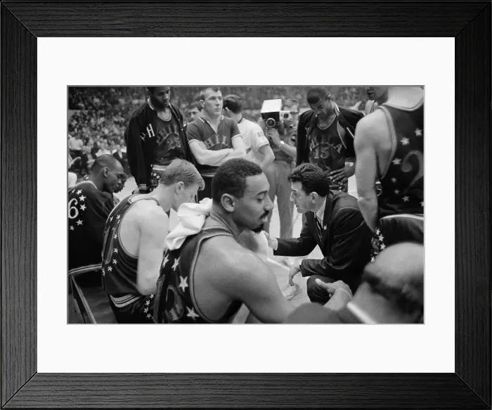 Framed Print : Wilt Chamberlain Looking Pensive During Time Out Framed Print : Wilt Chamberlain Looking Pensive During Time Out