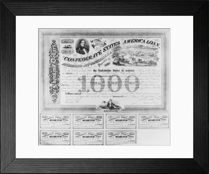 Framed Print : One Thousand Dollar Confederate Bond Framed Print : One Thousand Dollar Confederate Bond