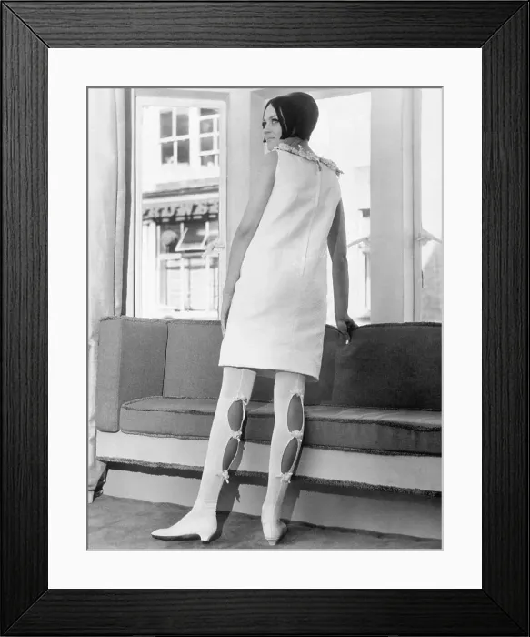Framed Print : Model Wearing John Bates Designed Dress with Cut-Out Stockings Framed Print : Model Wearing John Bates Designed Dress with Cut-Out Stockings