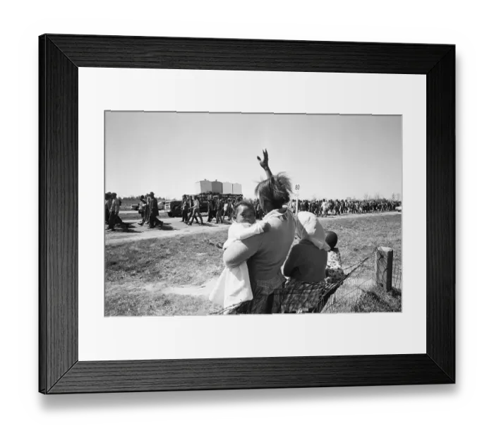 Framed Print : Mother And Children Wave To Marchers Framed Print : Mother And Children Wave To Marchers