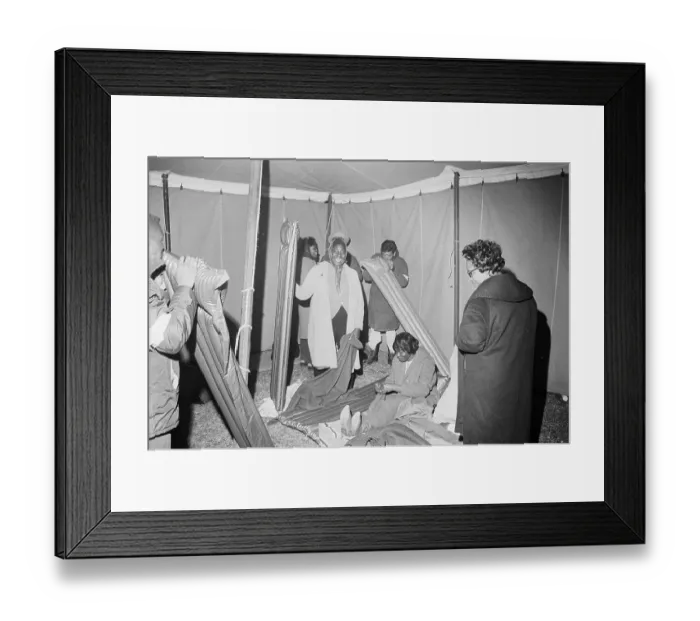 Framed Print : Marchers In Tent Inflate Air Mattresses Framed Print : Marchers In Tent Inflate Air Mattresses