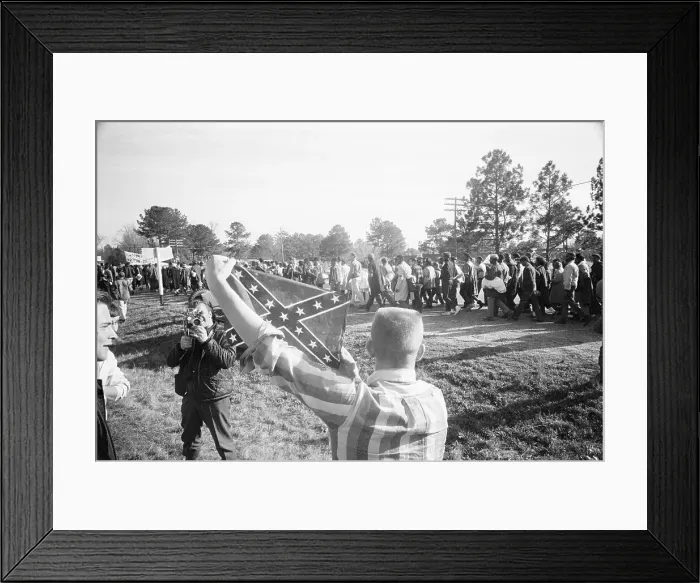 Framed Print : White Youth Holding Confederate Flag at March Framed Print : White Youth Holding Confederate Flag at March