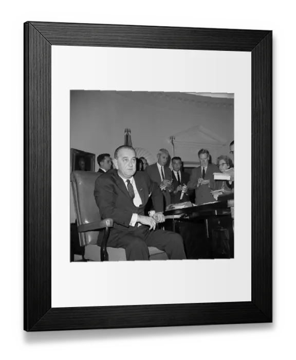Framed Print : Lyndon Johnson Leans Forward at His Desk Framed Print : Lyndon Johnson Leans Forward at His Desk