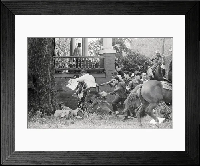 Framed Print : Disorderly Protest with Police on Horseback Framed Print : Disorderly Protest with Police on Horseback