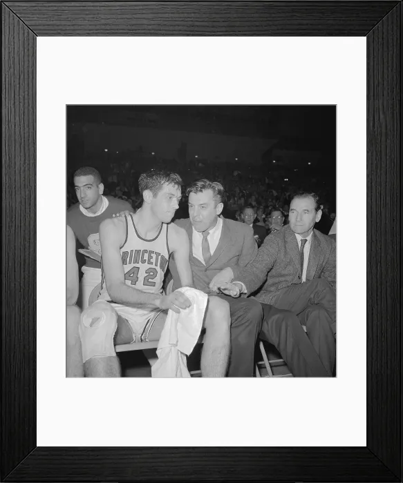 Framed Print : Bill Bradley and Coach William Van Breda Kolff on Bench Framed Print : Bill Bradley and Coach William Van Breda Kolff on Bench