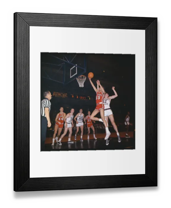 Framed Print : Basketball Players Battling at Net Framed Print : Basketball Players Battling at Net