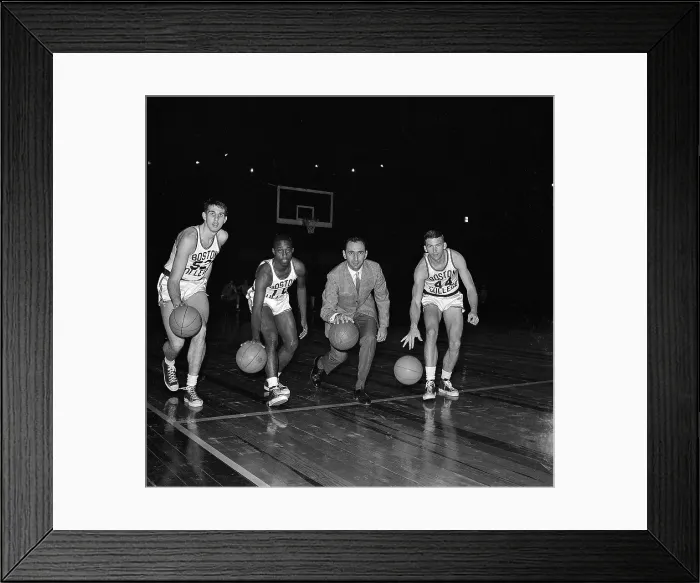 Framed Print : Coach Bob Cousy with Boston College Basketball Players Framed Print : Coach Bob Cousy with Boston College Basketball Players