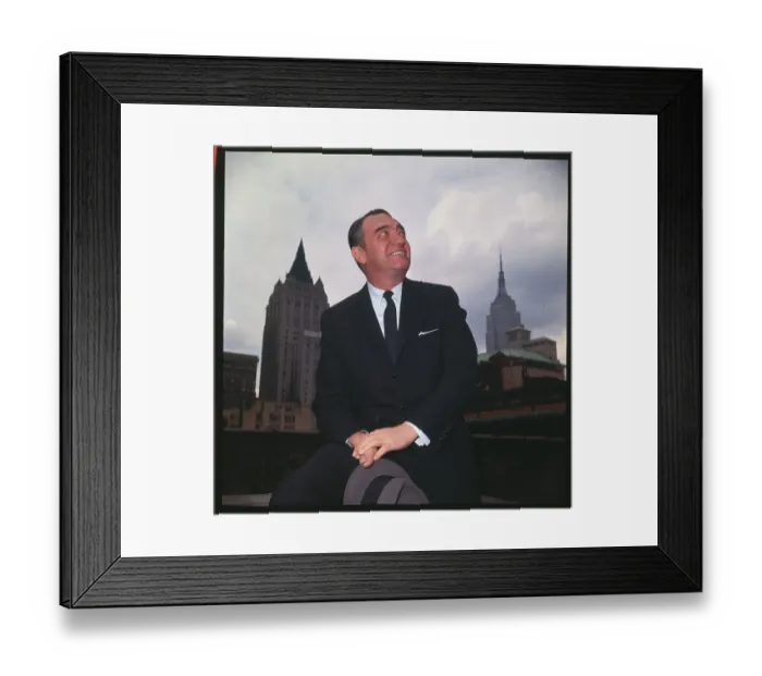 Framed Print : Mel Allen. (Original Caption). Mel Allen poses on New York roof top Framed Print : Mel Allen. (Original Caption). Mel Allen poses on New York roof top