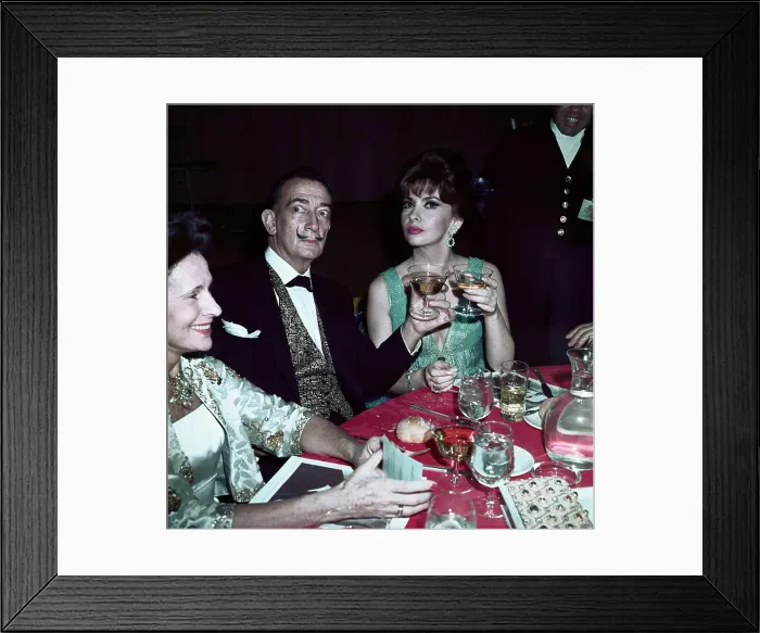 Framed Print : Mr. and Mrs. Salvador Dali Sitting at Table with Gina Lollobrigida Framed Print : Mr. and Mrs. Salvador Dali Sitting at Table with Gina Lollobrigida