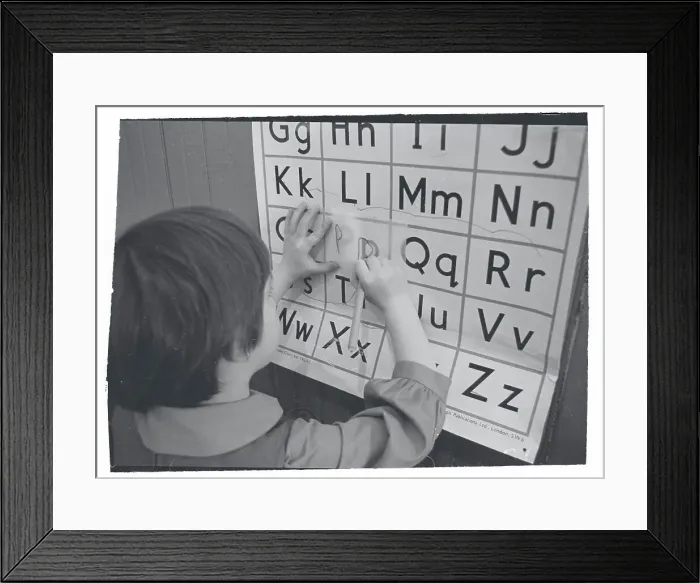 Framed Print : Girls Tracing Letters Framed Print : Girls Tracing Letters