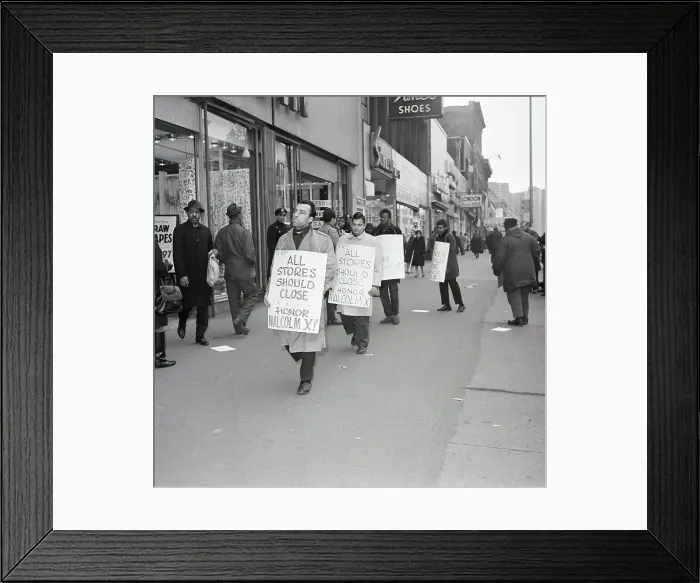 Framed Print : Malcolm X Mourners Picketing Store Framed Print : Malcolm X Mourners Picketing Store
