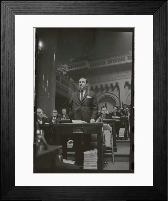 Framed Print : Moses Weinstein Speaking Behind Podium Framed Print : Moses Weinstein Speaking Behind Podium