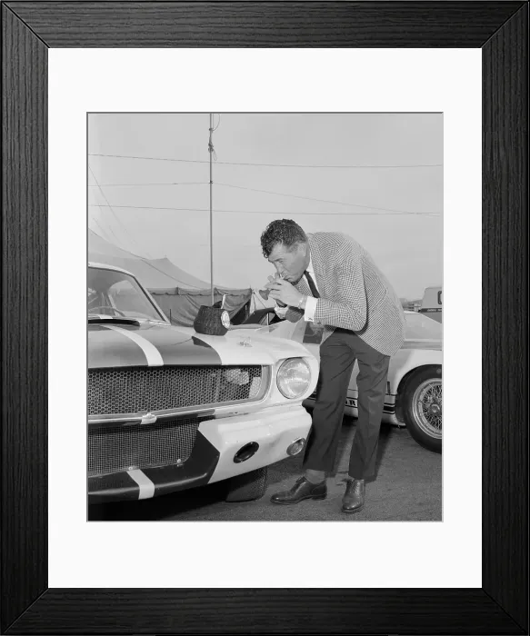Framed Print : Sports Car Designer Carroll Shelby Promoting New Mustang Framed Print : Sports Car Designer Carroll Shelby Promoting New Mustang
