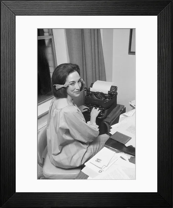 Framed Print : Helen Gurley Brown at Typewriter Framed Print : Helen Gurley Brown at Typewriter