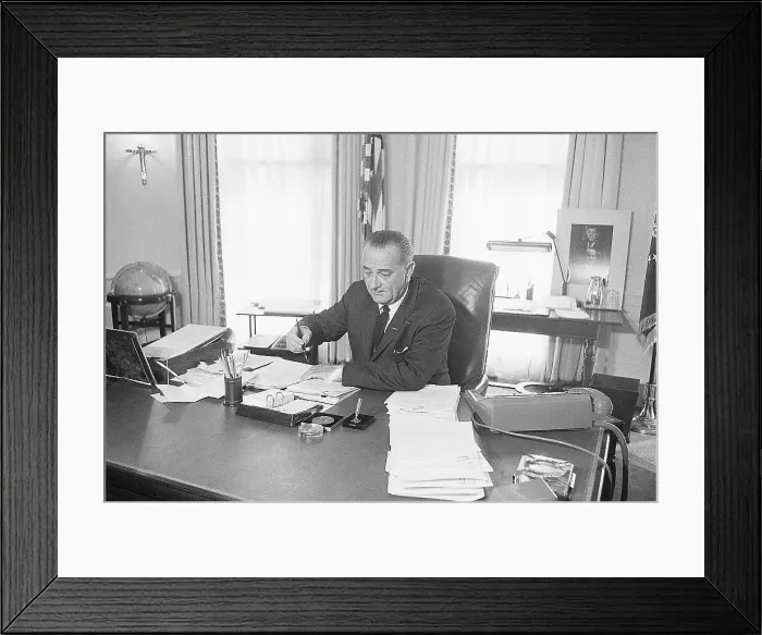 Framed Print : Lyndon Johnson at White House Desk