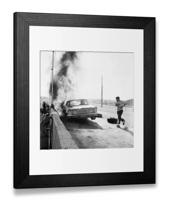 Framed Print : View Race Car on Fire Framed Print : View Race Car on Fire