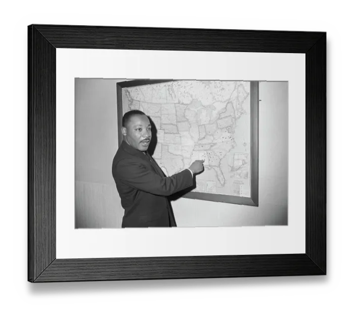 Framed Print : M.L. King Pointing To Selma On Map Of Us Framed Print : M.L. King Pointing To Selma On Map Of Us