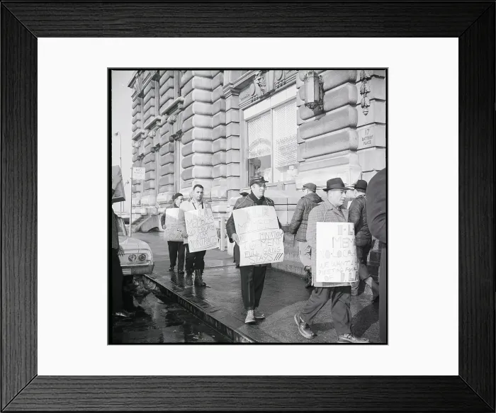 Framed Print : Striking Longshoremen with Placards Framed Print : Striking Longshoremen with Placards