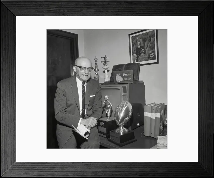 Framed Print : Coach George Halas Sitting Beside Trophies Framed Print : Coach George Halas Sitting Beside Trophies