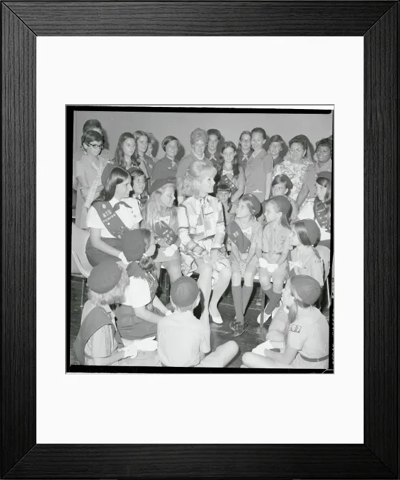 Framed Print : Portrait of Debbie Reynolds with Girl Scouts Framed Print : Portrait of Debbie Reynolds with Girl Scouts