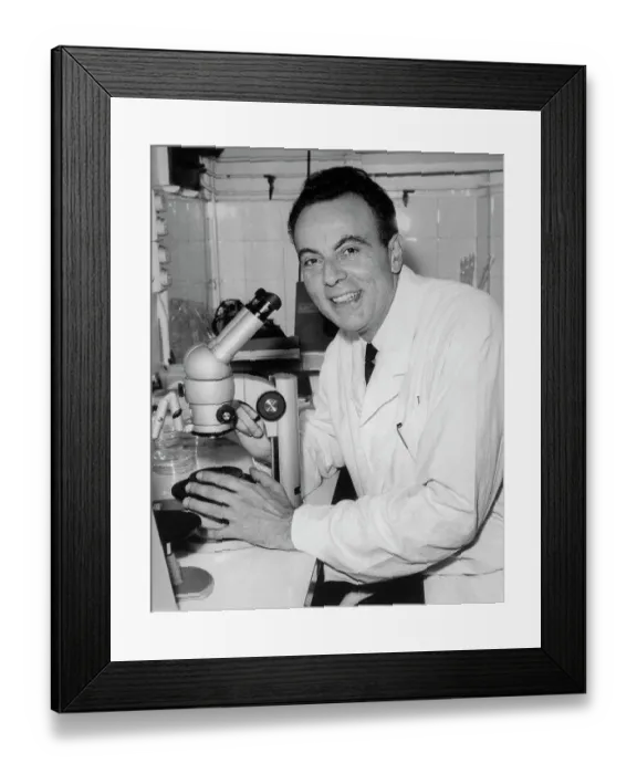 Framed Print : Nobel Prize Winner Francois Jacob Holding Microscope Framed Print : Nobel Prize Winner Francois Jacob Holding Microscope