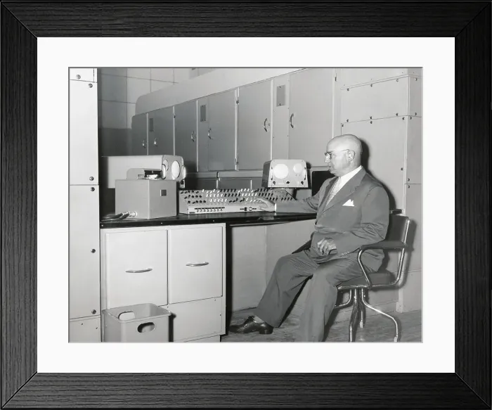 Framed Print : Professor Picone at Computerized Control Panel Framed Print : Professor Picone at Computerized Control Panel