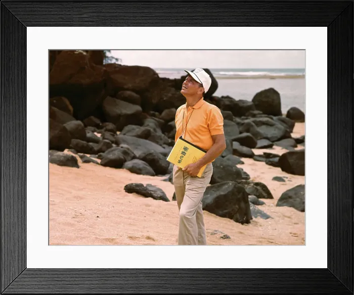 Framed Print : Frank Sinatra with Script at Seashore Framed Print : Frank Sinatra with Script at Seashore