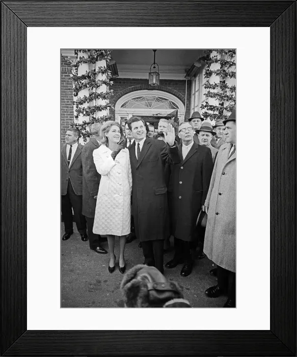 Framed Print : Edward Kennedy Waving with Wife Framed Print : Edward Kennedy Waving with Wife