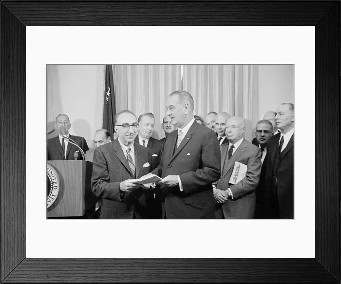 Framed Print : Lyndon B. Johnson Receiving Health Study Report Framed Print : Lyndon B. Johnson Receiving Health Study Report