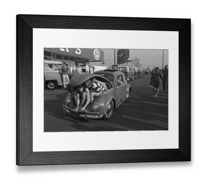 Framed Print : Kids Car Packing into a Volkswagen Framed Print : Kids Car Packing into a Volkswagen