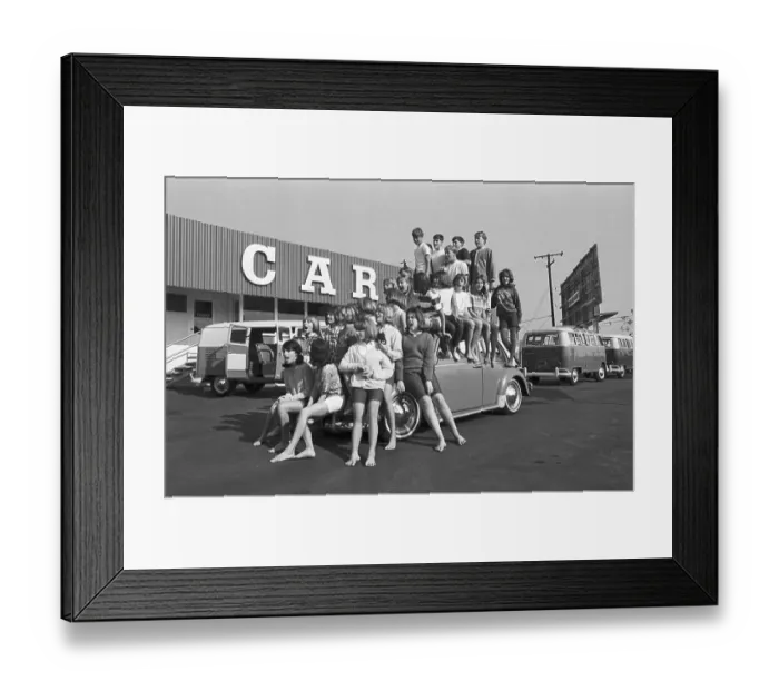 Framed Print : Kids Car Packing into a Volkswagen Framed Print : Kids Car Packing into a Volkswagen