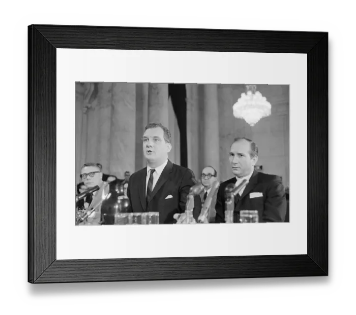Framed Print : Bobby Baker and Edward Bennett Williams at Senate Hearings