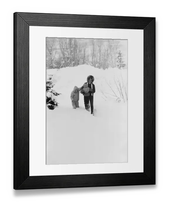 Framed Print : Jackie Kennedy Walking Through Snow with Children