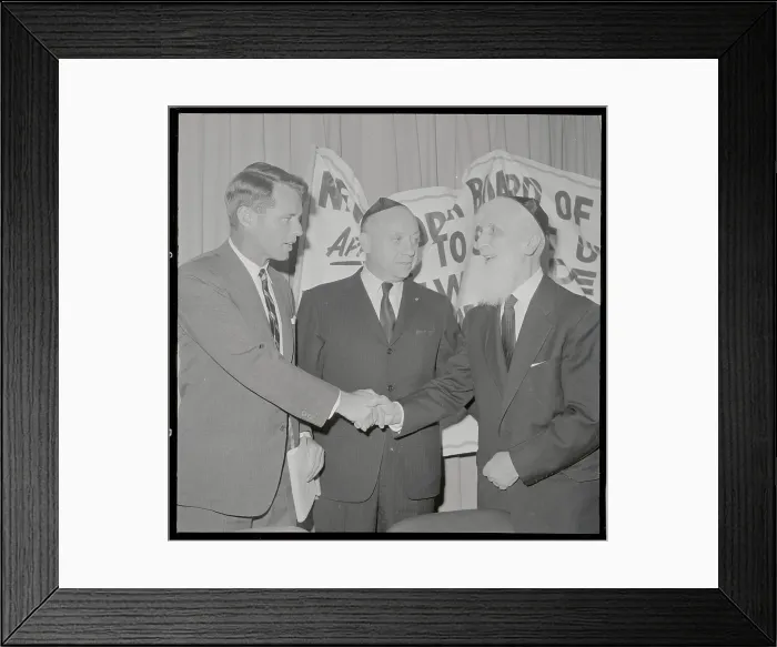 Framed Print : Robert Kennedy Shaking Hands With Rabbi Isaac Alcalay, as Senator Jacob Javits Looks On Framed Print : Robert Kennedy Shaking Hands With Rabbi Isaac Alcalay, as Senator Jacob Javits Looks On