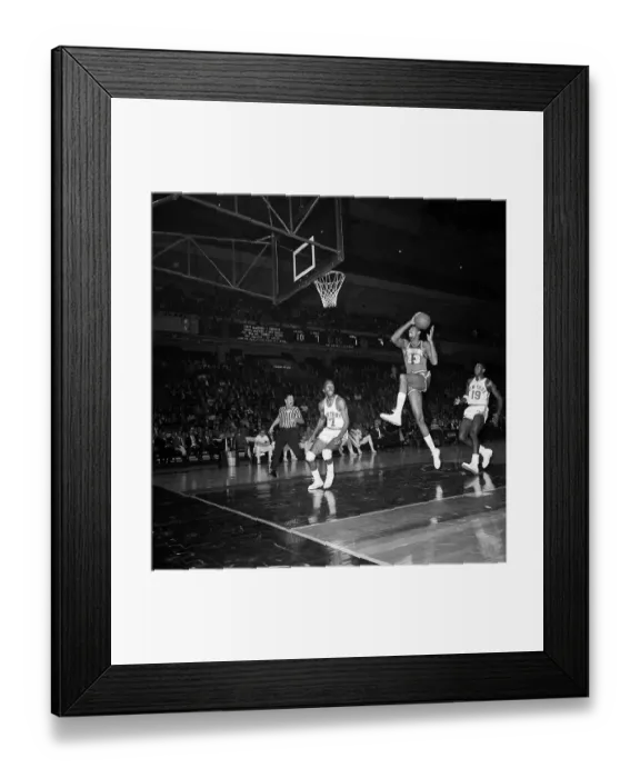 Framed Print : Wilt Chamberlain Jumping Towards Basket Framed Print : Wilt Chamberlain Jumping Towards Basket